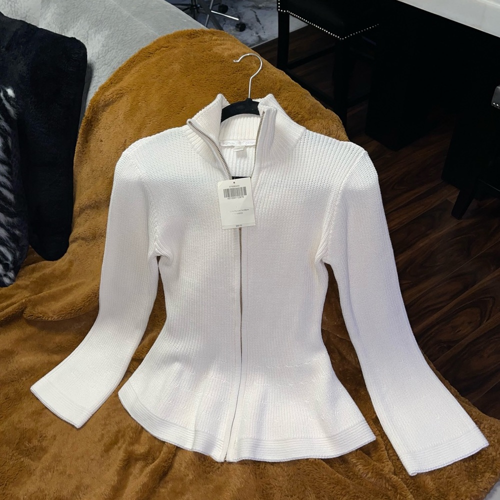 Boston Proper Peplum Sweater Jacket in Cream